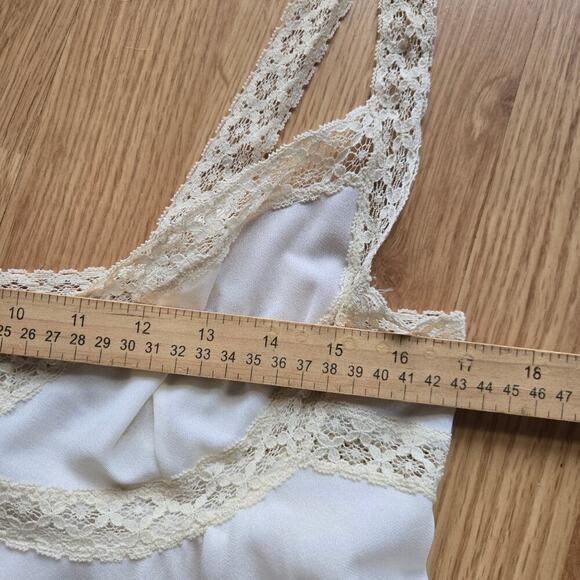 VTG Miss Elaine Ivory Lace Trim Sheer Maxi Dress M Coquette Bridal Romantic USA - Picture 9 of 10